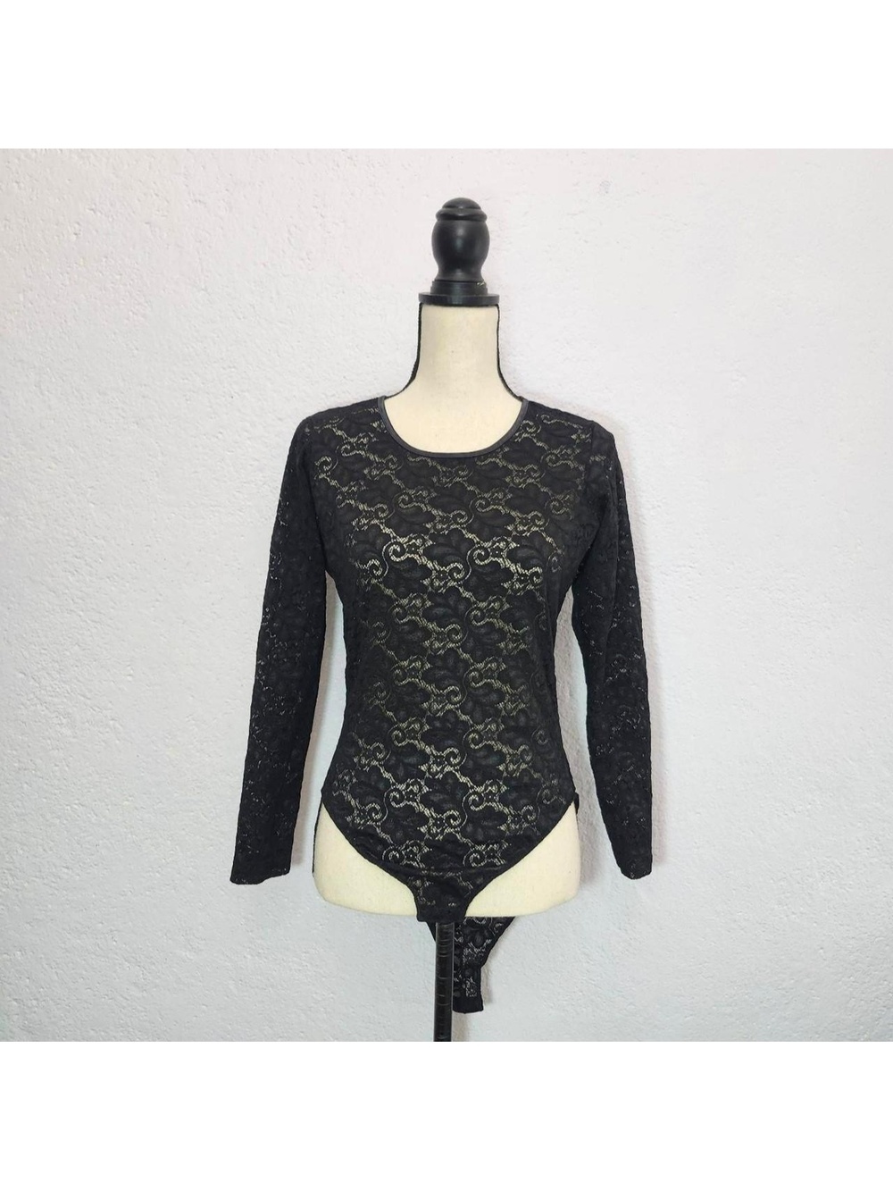 Gothic Witchy Black Floral Lace Long Sleeve Bodysuit | Dark Academia M